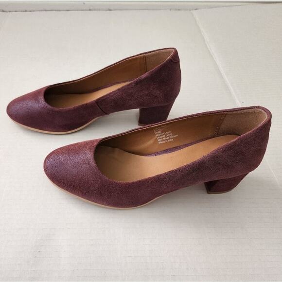ENJOIYA Eleganza Maroon Block Heel Pointed Toe Pumps Heels Career Office Shoes - Picture 4 of 10